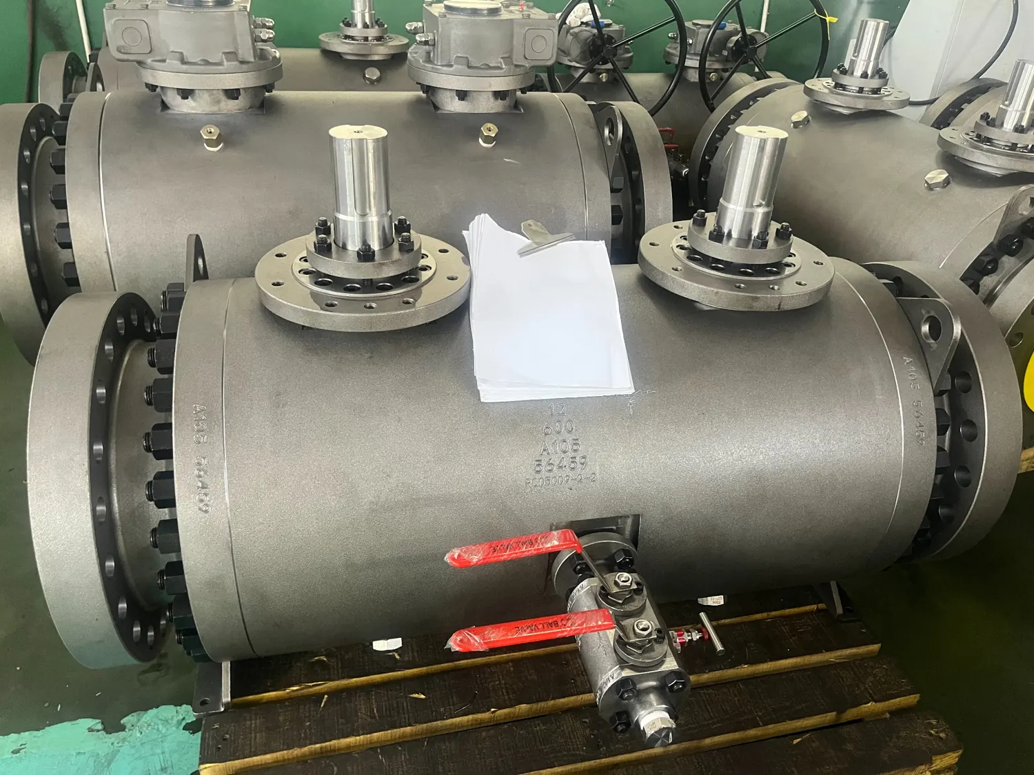 Stainless steel ball valve photographed with material markings